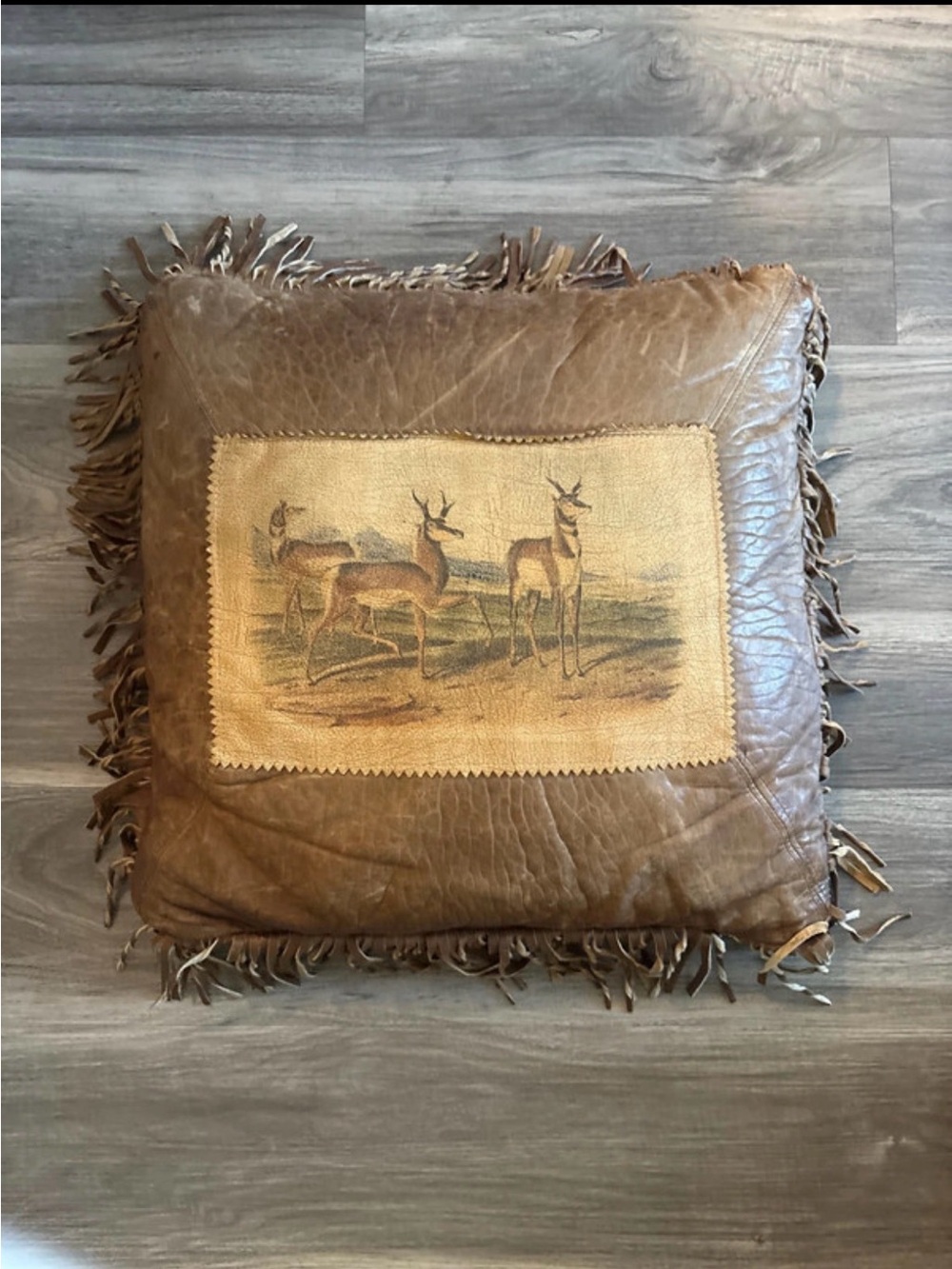 Vintage Double D Ranch Home Collection  Deer Leather Fringe Pillow